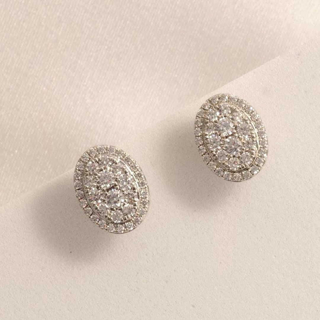 Oval Halo Diamond Stud Earrings, 14k Solid Gold, Natural Diamonds, Cluster Studs, Statement Earrings, Everyday Minimalistic Earrings