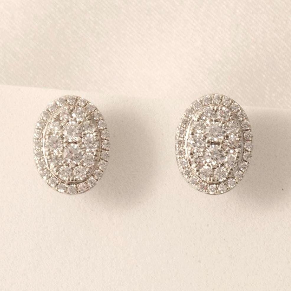 Oval Halo Diamond Stud Earrings, 14k Solid Gold, Natural Diamonds, Cluster Studs, Statement Earrings, Everyday Minimalistic Earrings