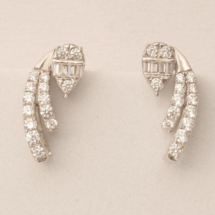 Diamond Climber Stud Earrings, 14k Solid Gold, Natural Diamonds, Everyday Crawler Earrings, Baguette Cluster Illusion Studs, Minimal Jewelry