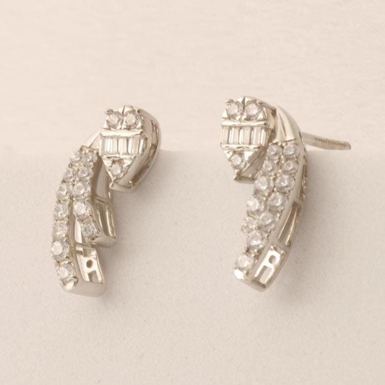 Diamond Climber Stud Earrings, 14k Solid Gold, Natural Diamonds, Everyday Crawler Earrings, Baguette Cluster Illusion Studs, Minimal Jewelry