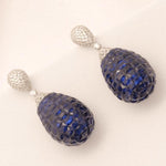 Load image into Gallery viewer, Blue Sapphire Diamond Drop Earrings, 14k Solid Gold, Natural Diamonds, Carved Gemstone Dangle, Statement Cocktail Jewelry, Invisible Setting
