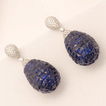 Load image into Gallery viewer, Blue Sapphire Diamond Drop Earrings, 14k Solid Gold, Natural Diamonds, Carved Gemstone Dangle, Statement Cocktail Jewelry, Invisible Setting
