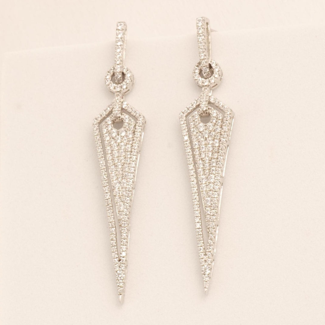 Geometric Halo Spike Diamond Earrings, 14k Solid Gold, Natural Diamond, Cluster Pave Dangle Drop, Modern Statement Jewelry, Cocktail Earring