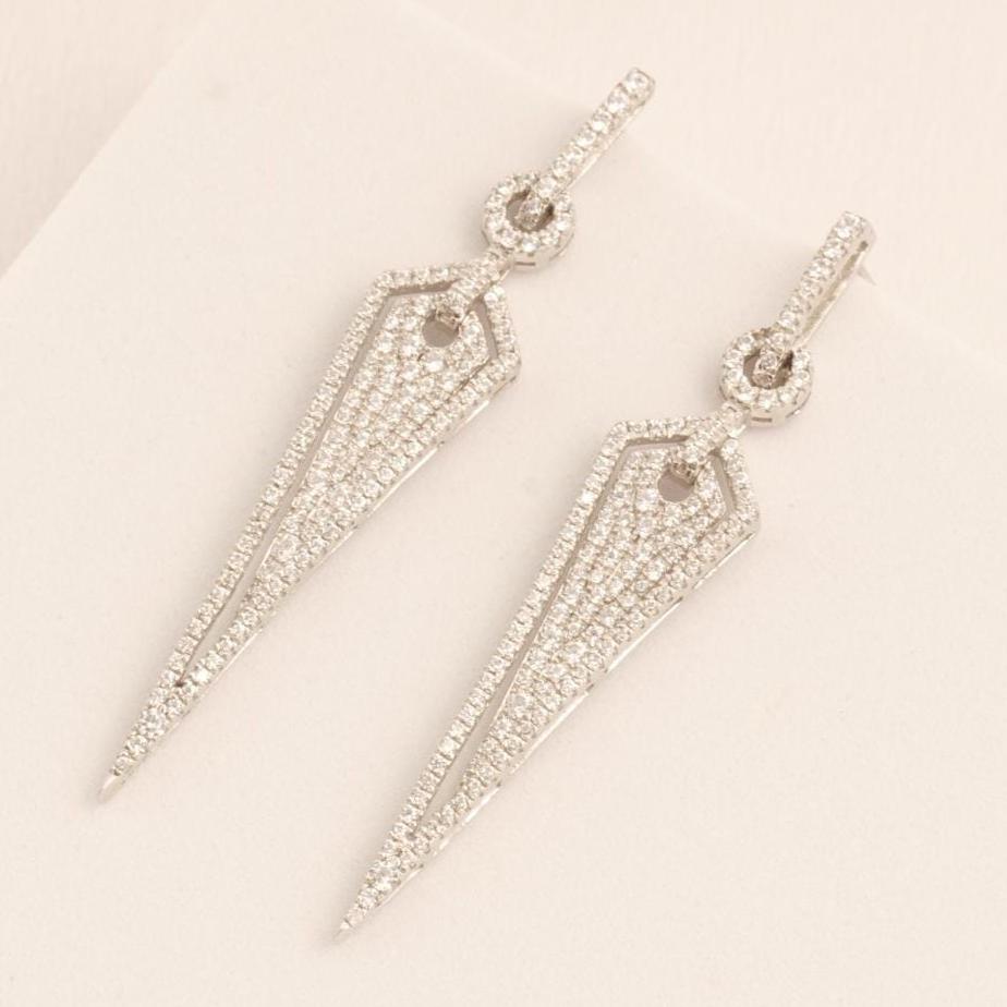 Geometric Halo Spike Diamond Earrings, 14k Solid Gold, Natural Diamond, Cluster Pave Dangle Drop, Modern Statement Jewelry, Cocktail Earring