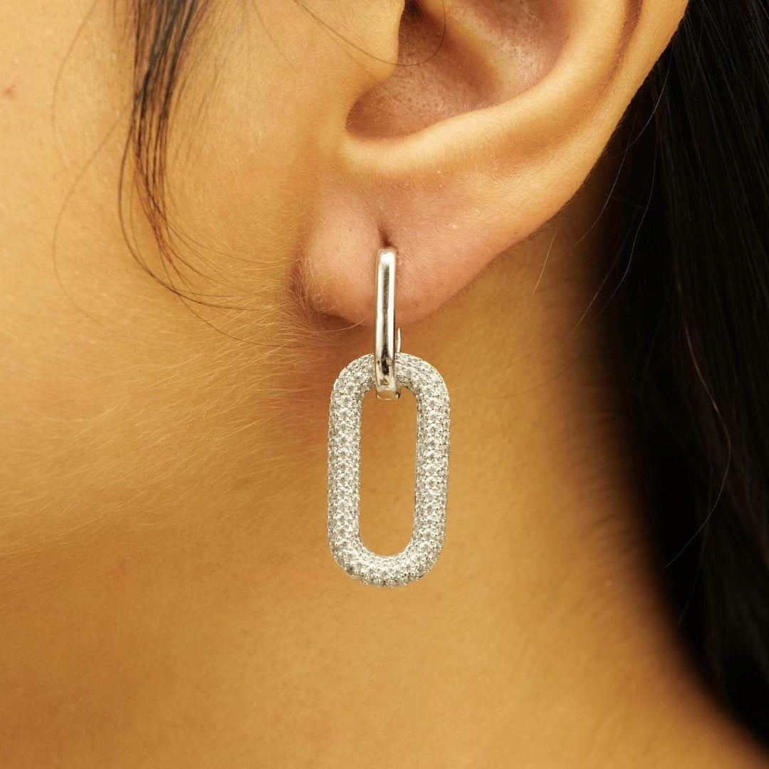 Paperclip Link Diamond Hoop Earrings, 14k Solid Gold, Natural Diamonds, Geometric Long Link Pave Dangle Drop, Modern Minimal Jewelry