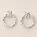 Load image into Gallery viewer, Circle Baguette Diamond Earrings, 14k Solid Gold, Natural Diamonds, Geometric Hoop Studs, Minimalist Cocktail Jewelry, Everyday Earrings
