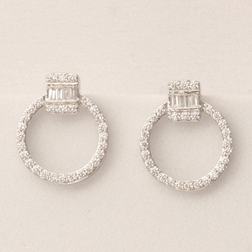 Circle Baguette Diamond Earrings, 14k Solid Gold, Natural Diamonds, Geometric Hoop Studs, Minimalist Cocktail Jewelry, Everyday Earrings