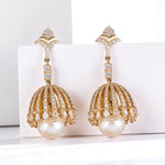 Load image into Gallery viewer, Pearl Drop Diamond Dangle Earrings, 14K Solid Gold, Natural Diamonds, Bridal Jhumka Earrings, Statement Cocktail Earrings
