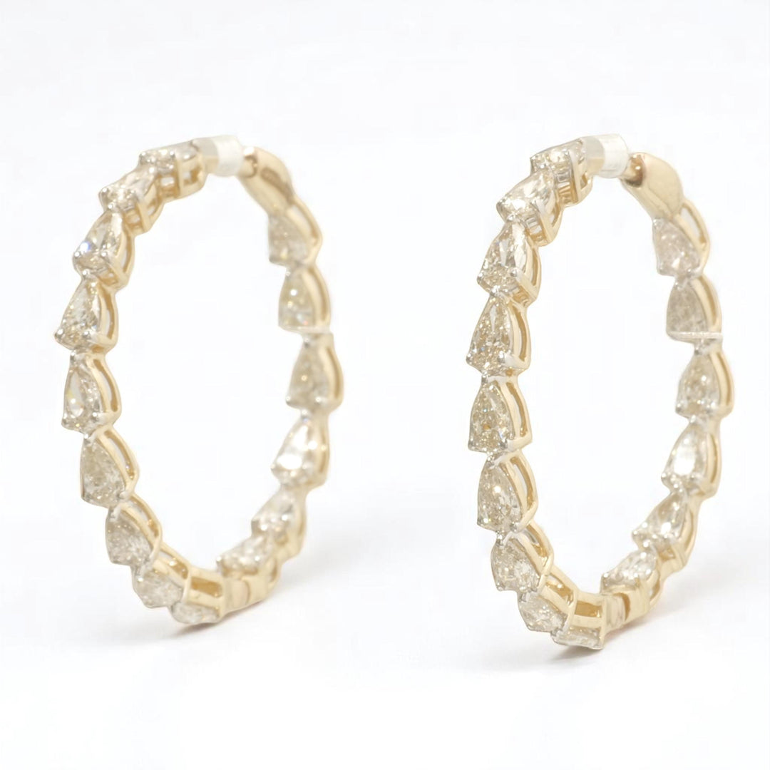 Teardrop Diamond Hoop Earrings, 14K Solid Gold, Pear Natural Diamonds, Inside Out Hoops, Everyday Statement Jewelry