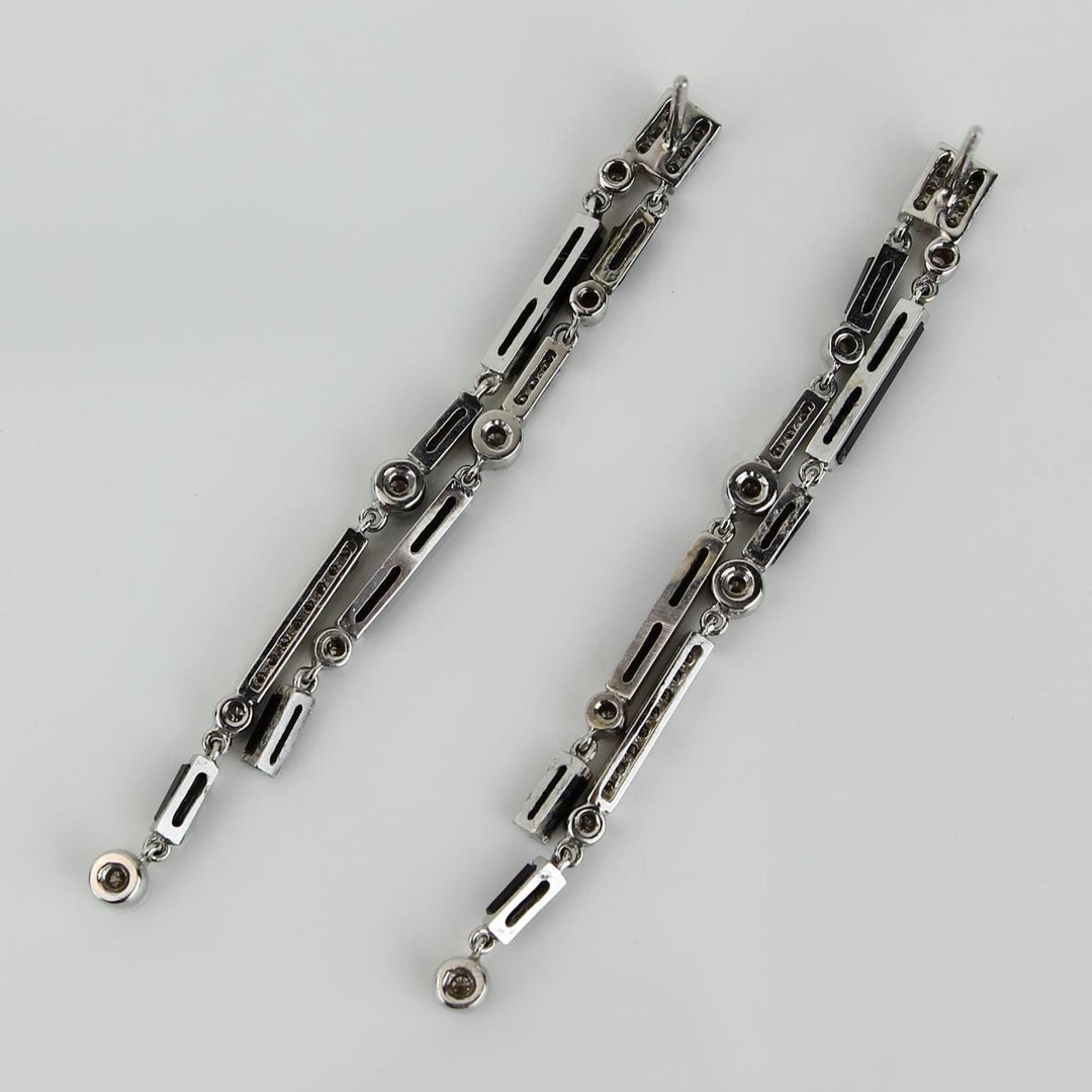 Black Onyx Diamond Dangle Earrings In 14k Solid Gold, Rectangular Bars And Beads With Natural Diamonds, Gift For Her