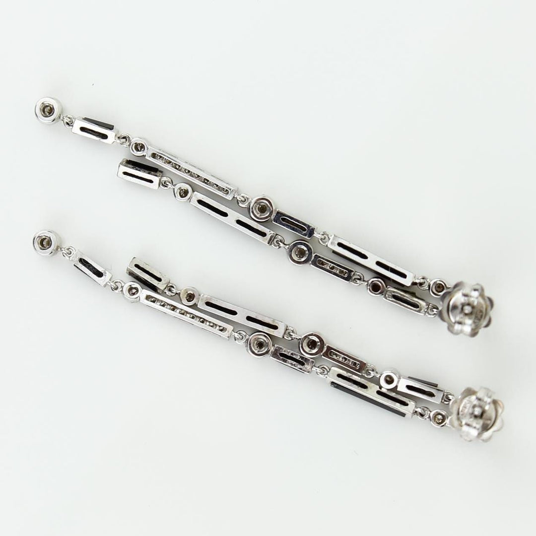 Black Onyx Diamond Dangle Earrings In 14k Solid Gold, Rectangular Bars And Beads With Natural Diamonds, Gift For Her