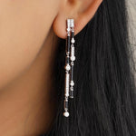 Load image into Gallery viewer, Black Onyx Diamond Dangle Earrings, 14k Solid Gold, Natural Diamonds, Geometric Linear Drop, Cocktail Statement Earrings
