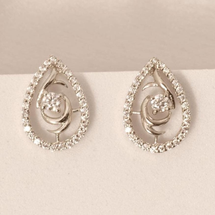 Teardrop Rose Diamond Stud Earrings, 14k Solid Gold, Natural Diamonds, Cluster Pave Setting, Everyday Minimalistic Earrings