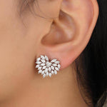 Load image into Gallery viewer, Heart Cluster Stud Earrings, 14k Solid Gold, Natural Diamonds, Angel Marquise Wings Earrings, Bridal Statement Jewelry, Cocktail Studs
