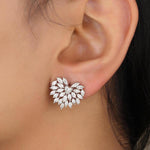 Load image into Gallery viewer, Heart Cluster Stud Earrings, 14k Solid Gold, Natural Diamonds, Angel Marquise Wings Earrings, Bridal Statement Jewelry, Cocktail Studs
