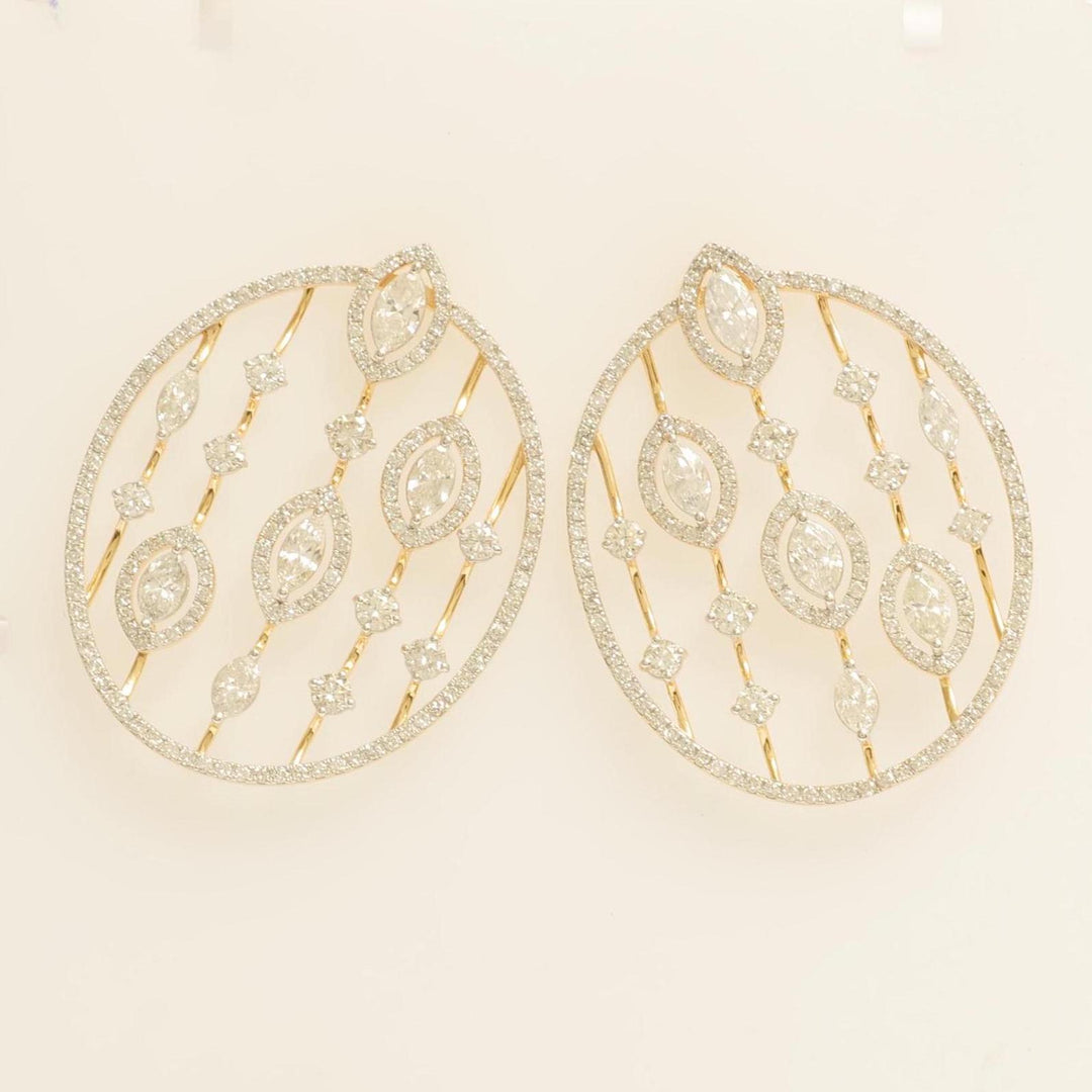 Open Circle Diamond Earrings, 14k Solid Gold, Natural Diamond, Halo Marquise Cocktail Studs, Statement Jewelry, Ready To Ship, IGI Certified