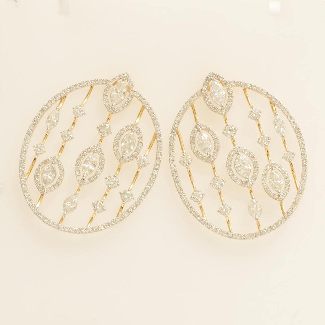 Open Circle Diamond Earrings, 14k Solid Gold, Natural Diamond, Halo Marquise Cocktail Studs, Statement Jewelry, Ready To Ship, IGI Certified