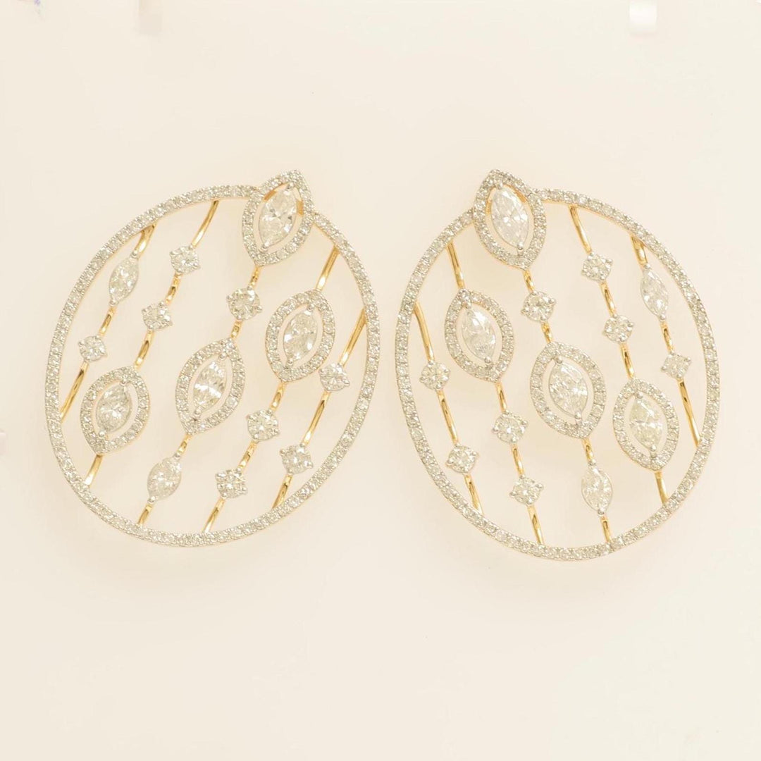 Open Circle Natural Diamond Earrings: 14k Solid Gold Halo Marquise Cocktail Studs, Statement Jewellery, Certified Jewelry