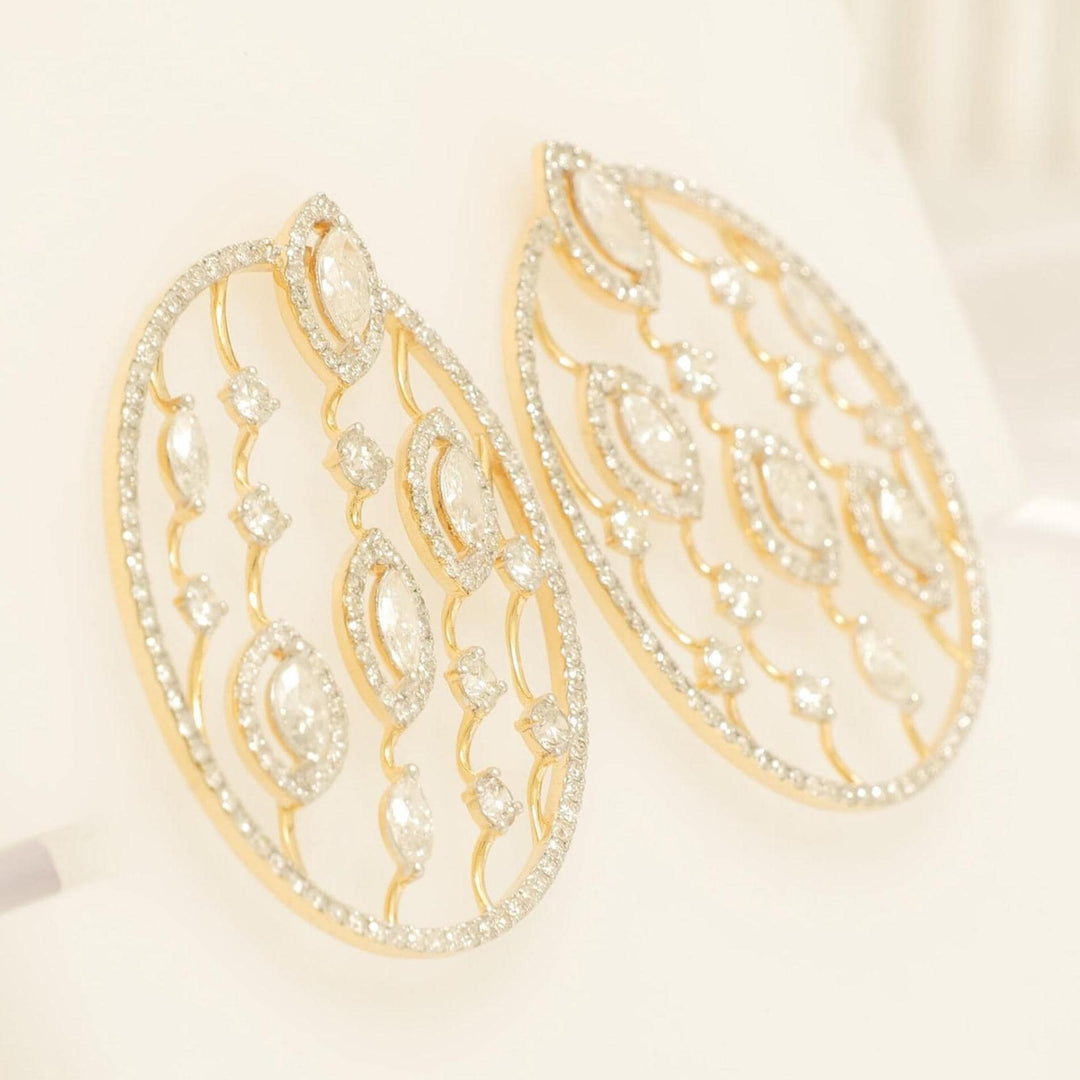 Open Circle Diamond Earrings, 14k Solid Gold, Natural Diamond, Halo Marquise Cocktail Studs, Statement Jewelry, Ready To Ship, IGI Certified