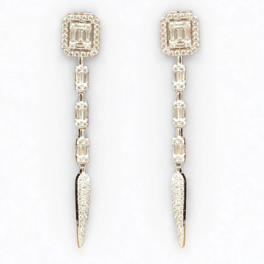 Geometric Dangle Drop Earrings, 14k Solid Gold, Natural Diamonds, Halo Cluster Bridal Earrings, Statement Jewelry, Cocktail Earrings