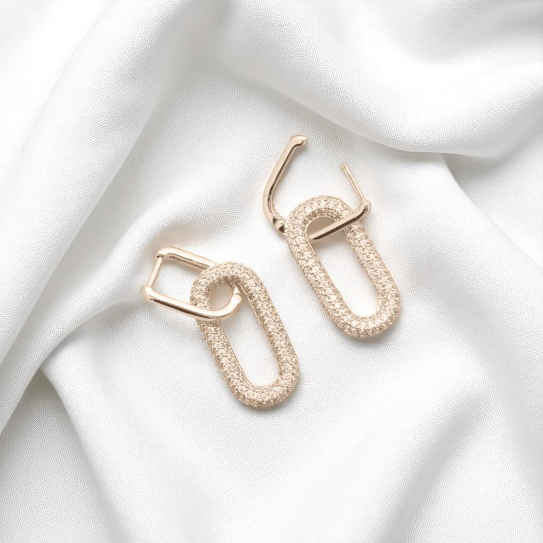 Paperclip Link Diamond Hoop Earrings, 14k Solid Gold, Natural Diamonds, Geometric Long Link Pave Dangle Drop, Modern Minimal Jewelry