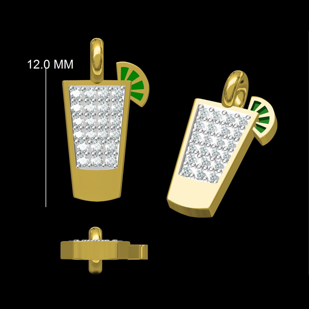 Juice Glass Diamond Charm, 14k Solid Gold, Natural Diamonds, Summer Staking Necklace, Dual Tone Fun Minimalist Pendant, Ready To Ship