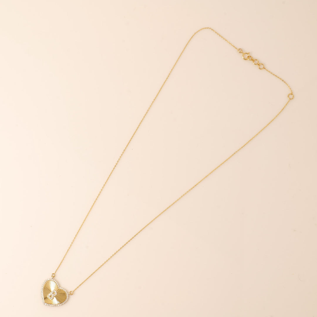 Heart Initial Medallion Diamond Necklace, 14k Solid Gold, Natural Diamonds, Everyday Halo Pendant, Personalised Letter Charm, Ready To Ship
