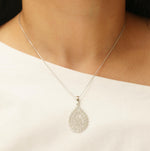 Load image into Gallery viewer, Teardrop Diamond Pendant, 14k Solid Gold, Natural Diamonds, Celestial Statement Necklace, Layering Cocktail Pendant, Floral Lattice Pendant
