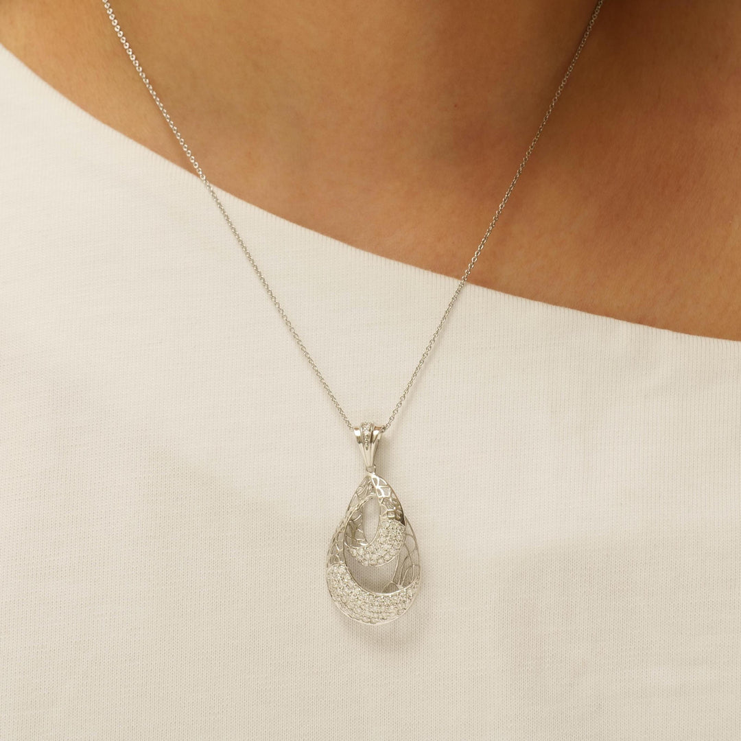 Teardrop Diamond Pendant Necklace, 14k Solid Gold, Natural Diamond, Pave Statement Jewelry, Filigree Necklace, Cocktail Pendant