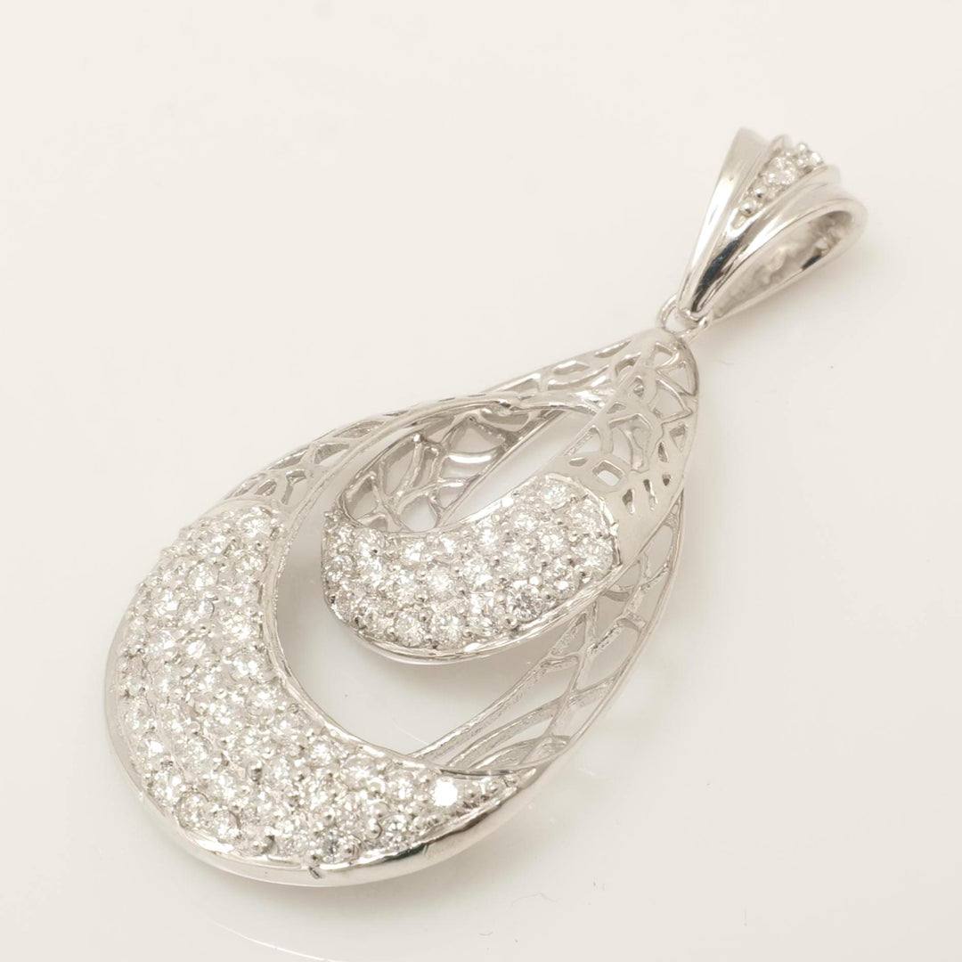 Teardrop Diamond Pendant Necklace, 14k Solid Gold, Natural Diamond, Pave Statement Jewelry, Filigree Necklace, Cocktail Pendant