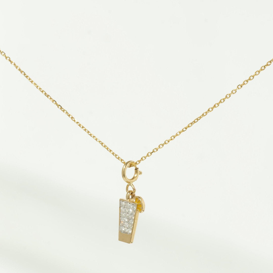 Juice Glass Diamond Charm, 14k Solid Gold, Natural Diamonds, Summer Staking Necklace, Dual Tone Fun Minimalist Pendant, Ready To Ship