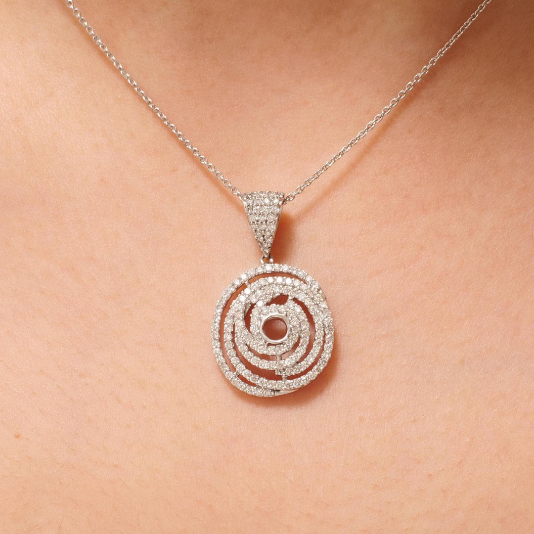 Spiral Pavé Pendant Necklace, 14k Solid Gold, Natural Diamond, Round Swirl Pendant, Stackable Cocktail Pendant, Minimalist Layering Jewelry