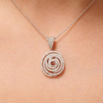 Load image into Gallery viewer, Spiral Pavé Pendant Necklace, 14k Solid Gold, Natural Diamond, Round Swirl Pendant, Stackable Cocktail Pendant, Minimalist Layering Jewelry
