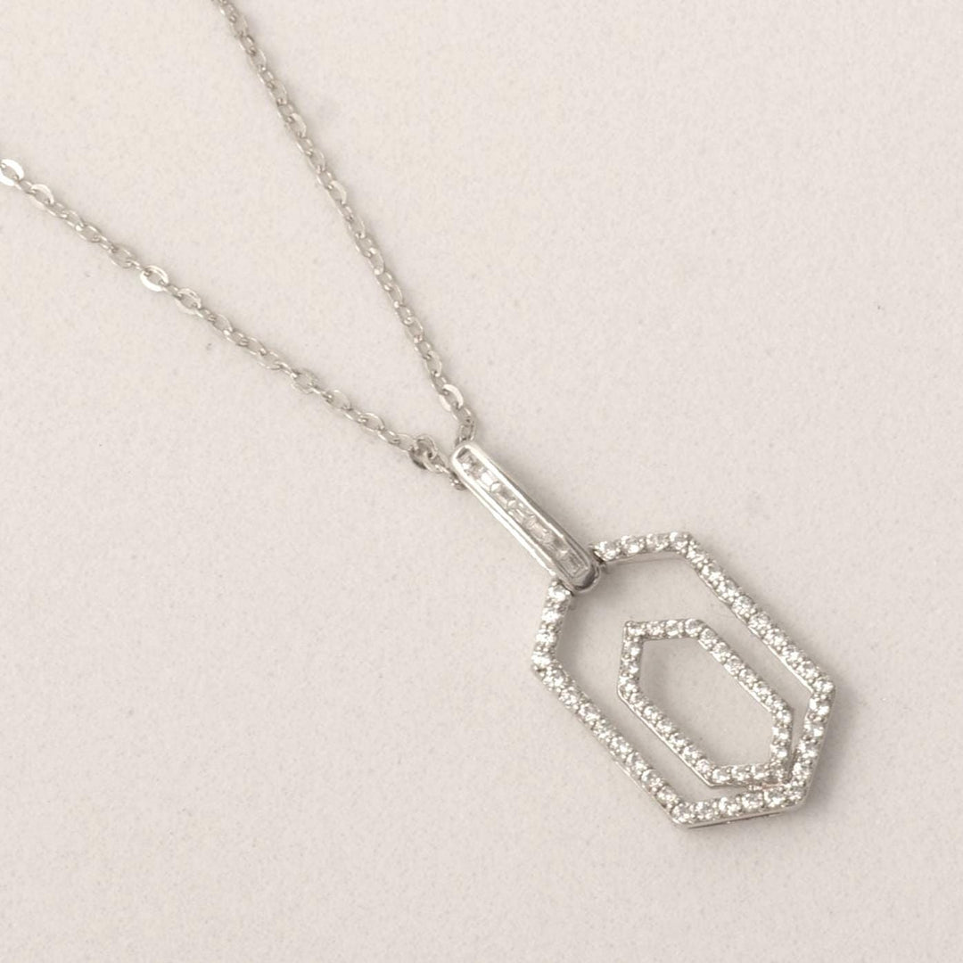 Hexagonal Diamond Pendant Necklace, 14k Solid Gold, Natural Diamonds, Double Halo Statement Pendant, Geometric Stacking Chain Jewelry