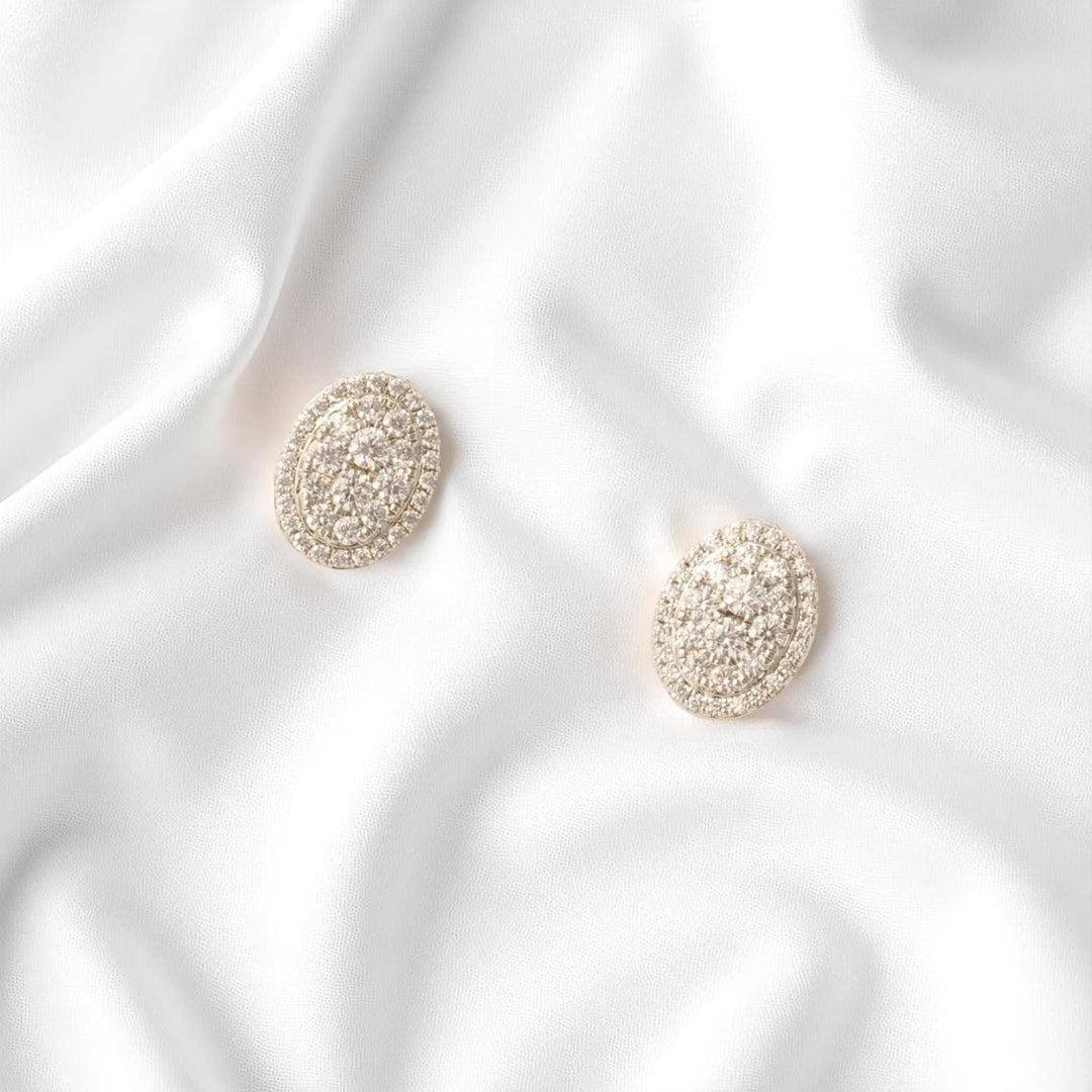 Oval Halo Diamond Stud Earrings, 14k Solid Gold, Natural Diamonds, Cluster Studs, Statement Earrings, Everyday Minimalistic Earrings