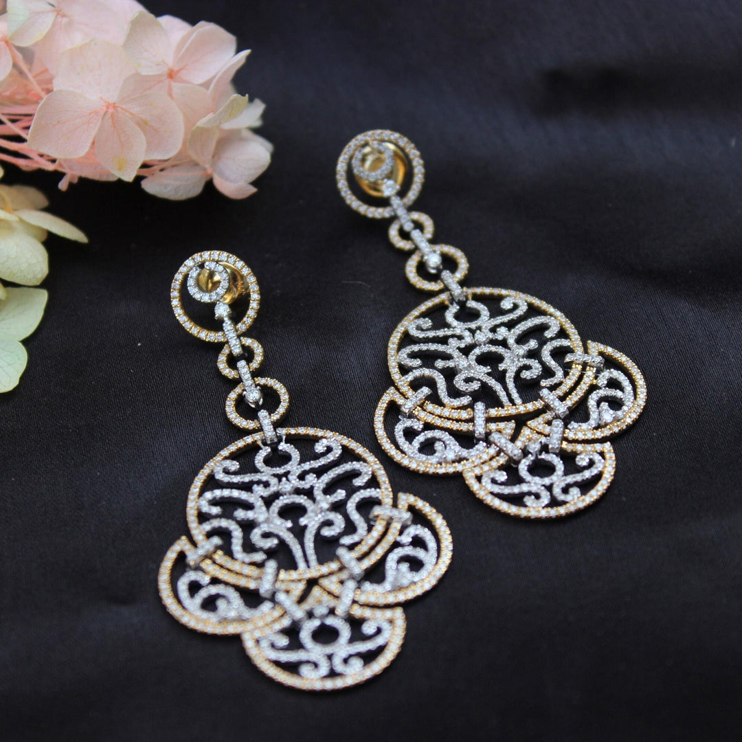 Filigree Chandelier Diamond Earrings, 14K Solid Gold, Natural Diamonds, Two Tone Long Earrings, Bridal Statement Jewelry, Wedding Danglers