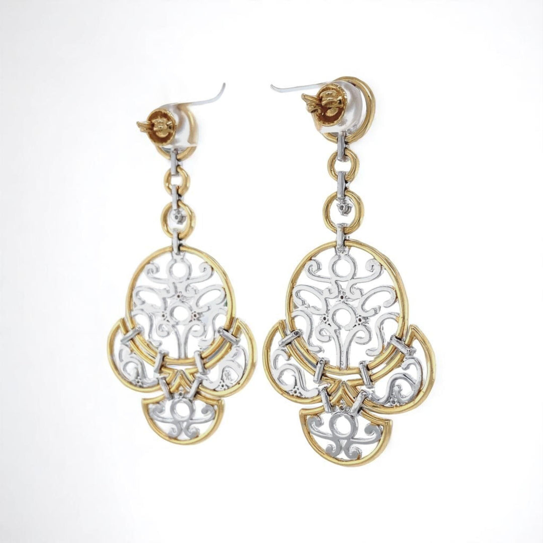 Filigree Chandelier Diamond Earrings, 14K Solid Gold, Natural Diamonds, Two Tone Long Earrings, Bridal Statement Jewelry, Wedding Danglers