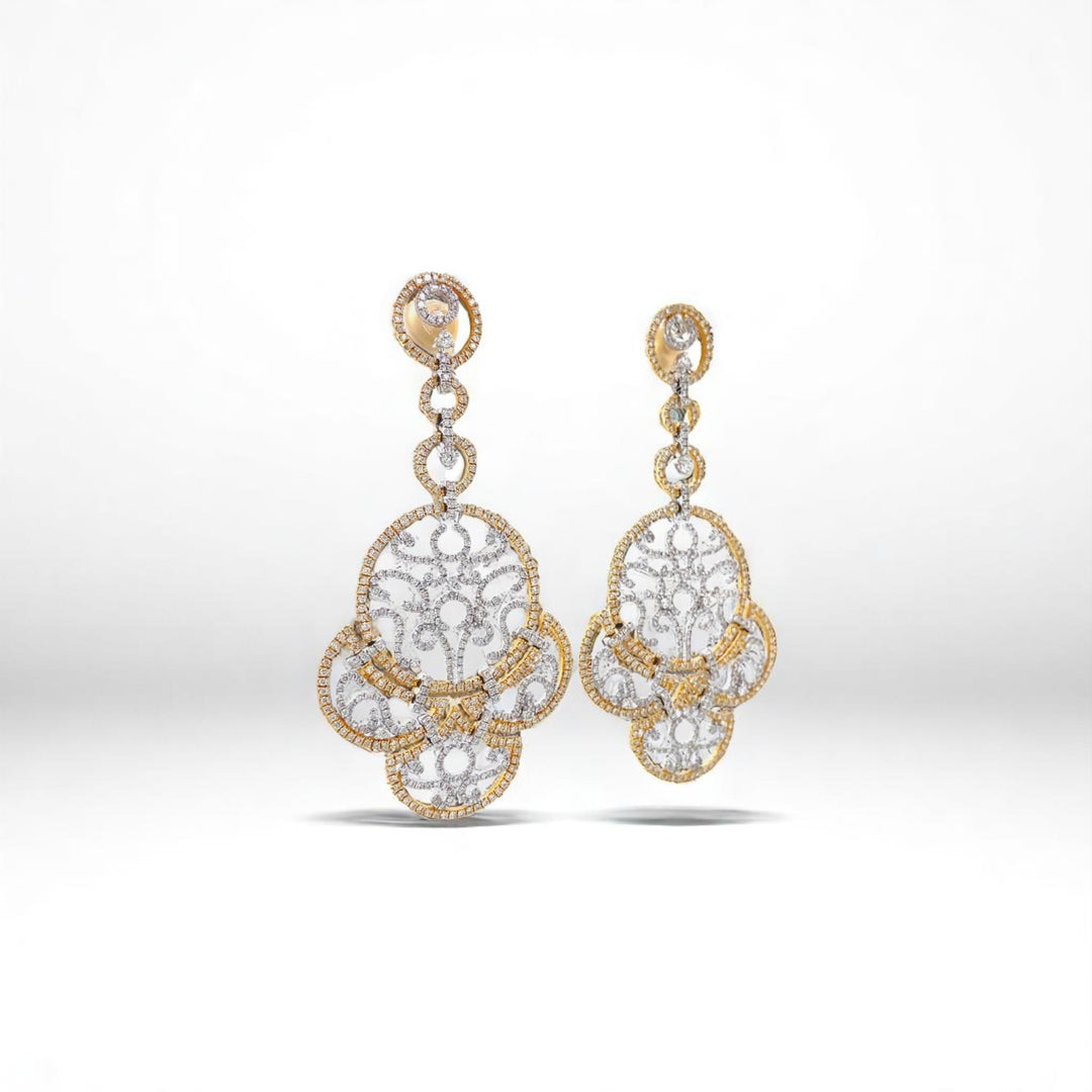 Filigree Chandelier Diamond Earrings, 14K Solid Gold, Natural Diamonds, Two Tone Long Earrings, Bridal Statement Jewelry, Wedding Danglers