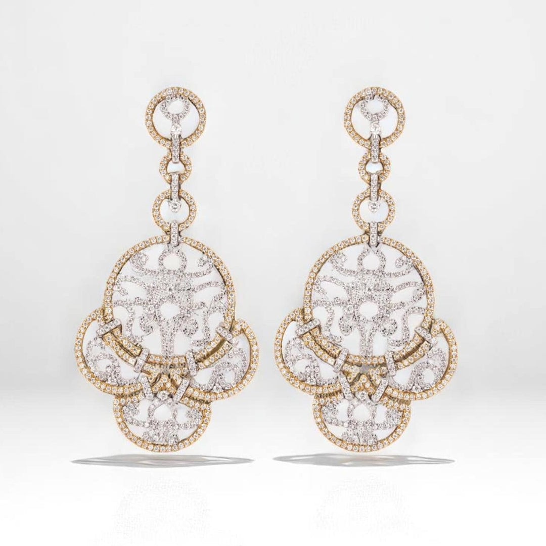 Filigree Chandelier Diamond Earrings, 14K Solid Gold, Natural Diamonds, Two Tone Long Earrings, Bridal Statement Jewelry, Wedding Danglers