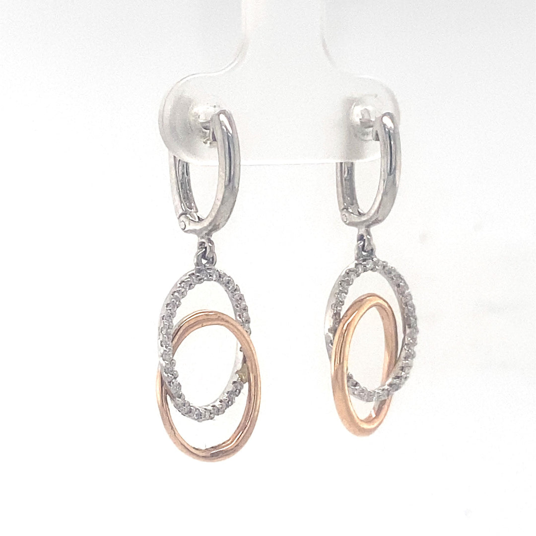 Interlocking Oval Dangle Diamond Earrings, 14k Solid Gold, Natural Diamond, Two Tone Drop Earring, Wedding Bridal Jewelry, Statement Dangler