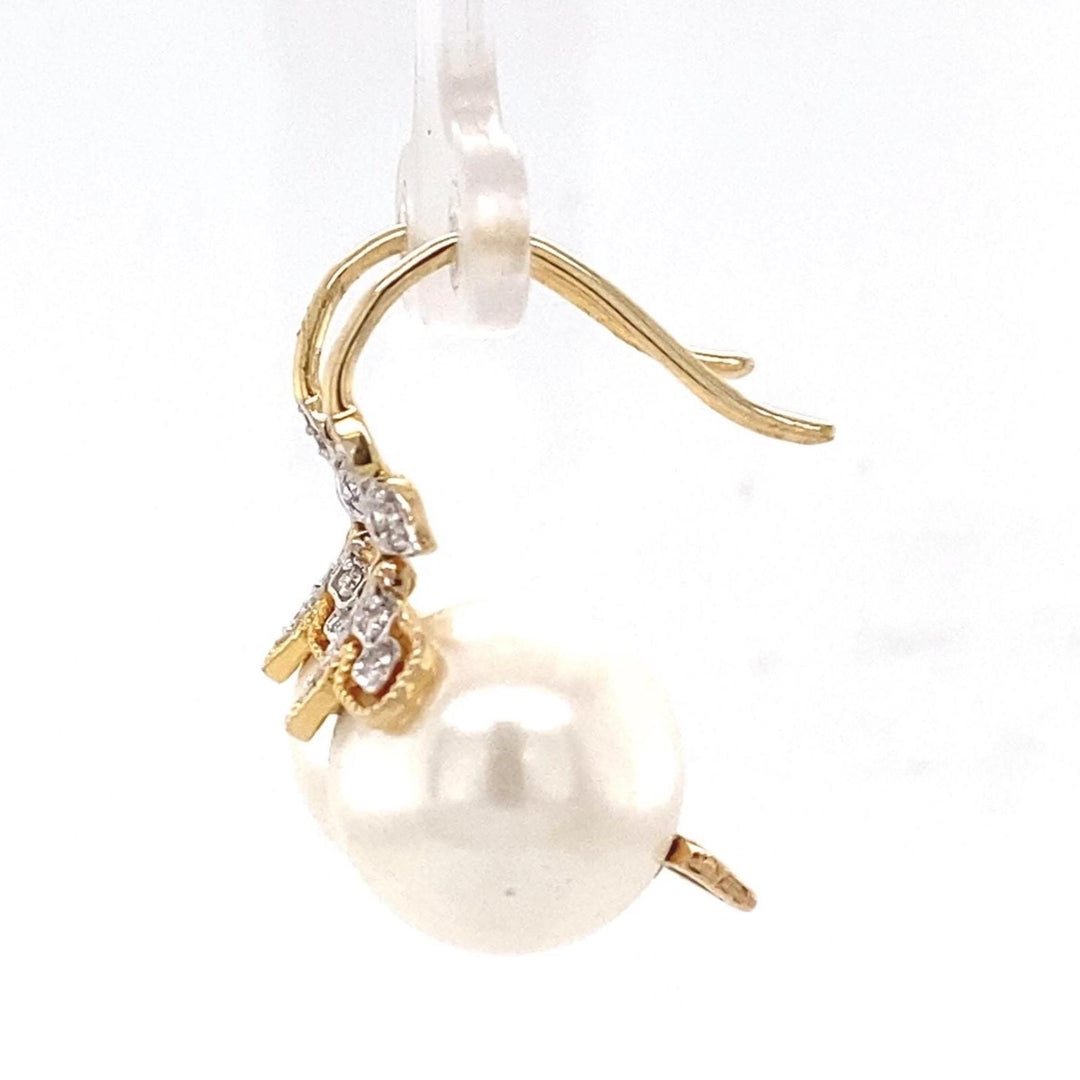 Floral Pearl Drop Diamond Earrings, 14k Solid Gold, Natural Diamonds, Bridal Statement Jewelry, Two Toned Earrings, Minimalistic Earrings