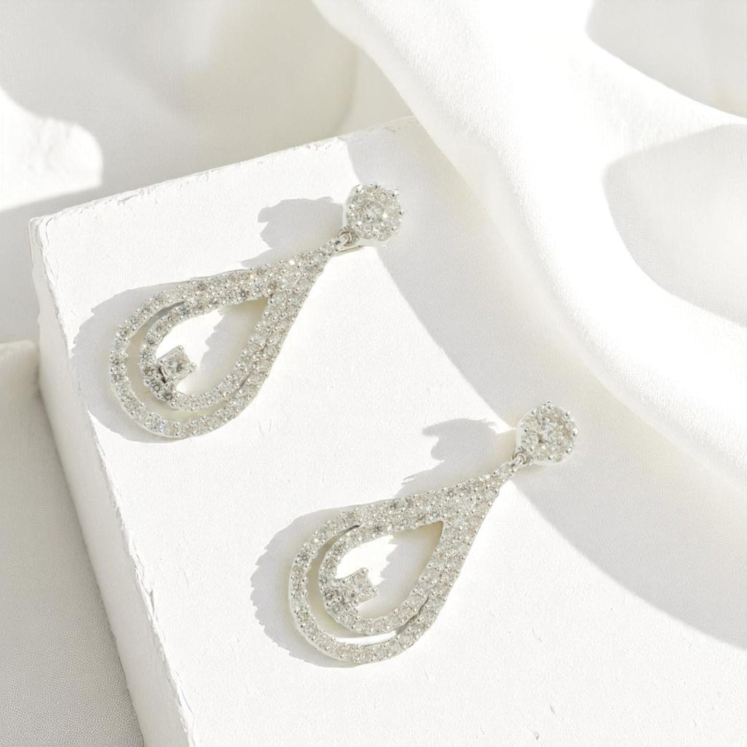 Peardrop Dangle Diamond Earrings, 14k Solid Gold, Natural Diamonds, Double Halo Bridal Jewelry, Solitaire  Drop Danglers, Statement Earrings