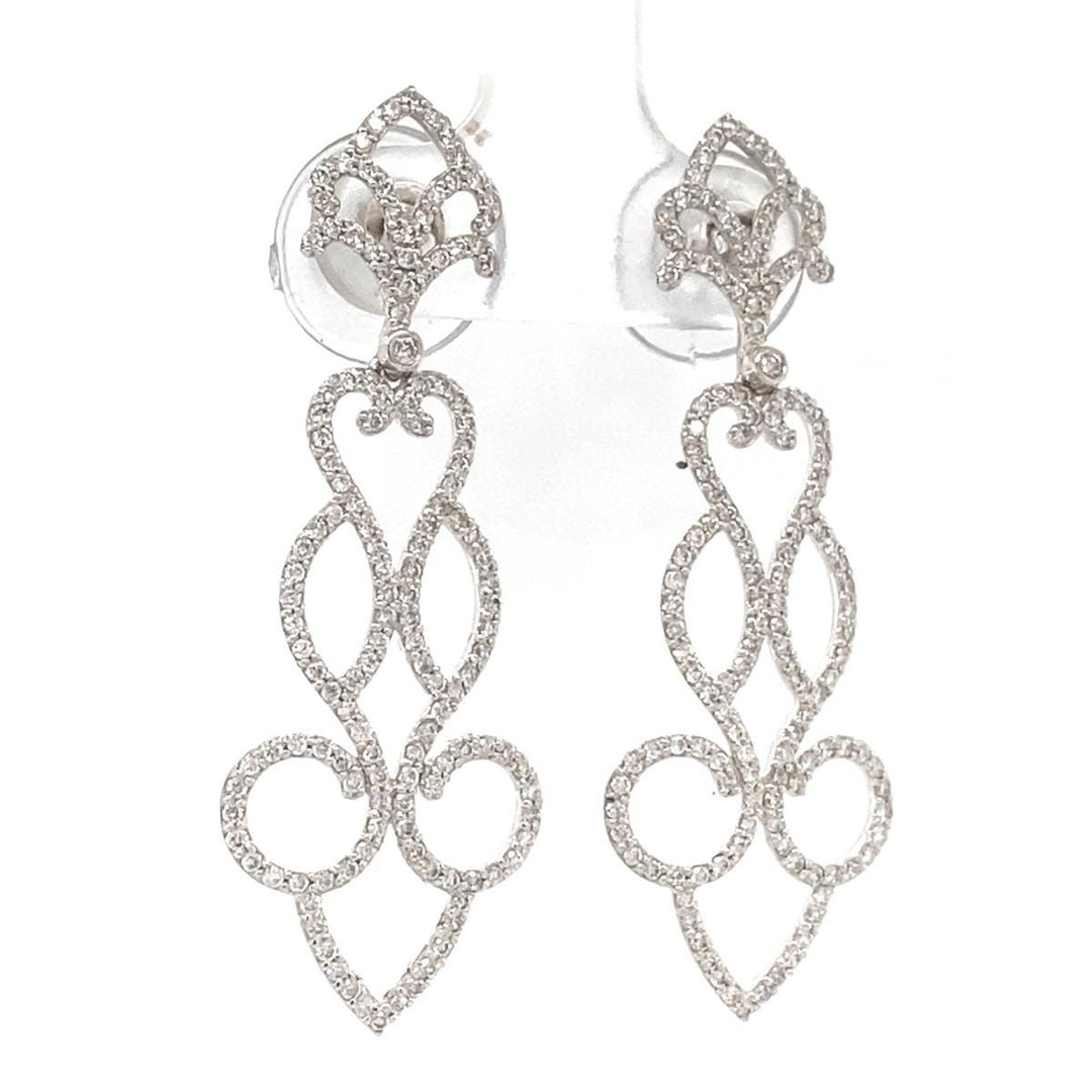 Scrollwork Chandelier Dangle Diamond Earrings, 14k Solid Gold, Natural Diamonds, Filigree Drop Jewelry, Bridal Long Statement Earrings