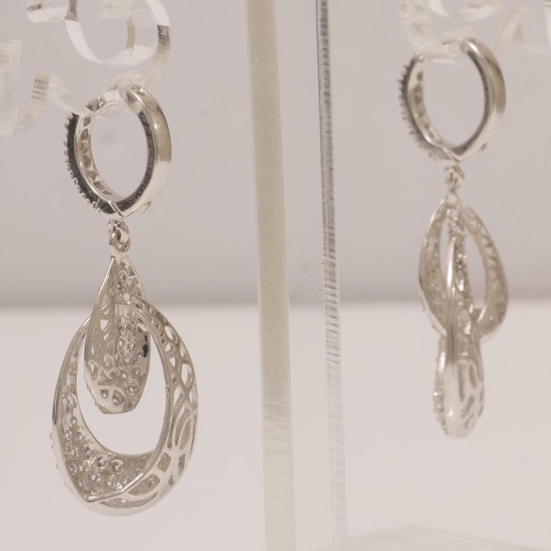 Teardrop Diamond Dangle Earrings, 14k Solid Gold, Natural Diamonds, Open Lattice Drop Jewelry,  Bridal Statement Earrings, Modern Dangles