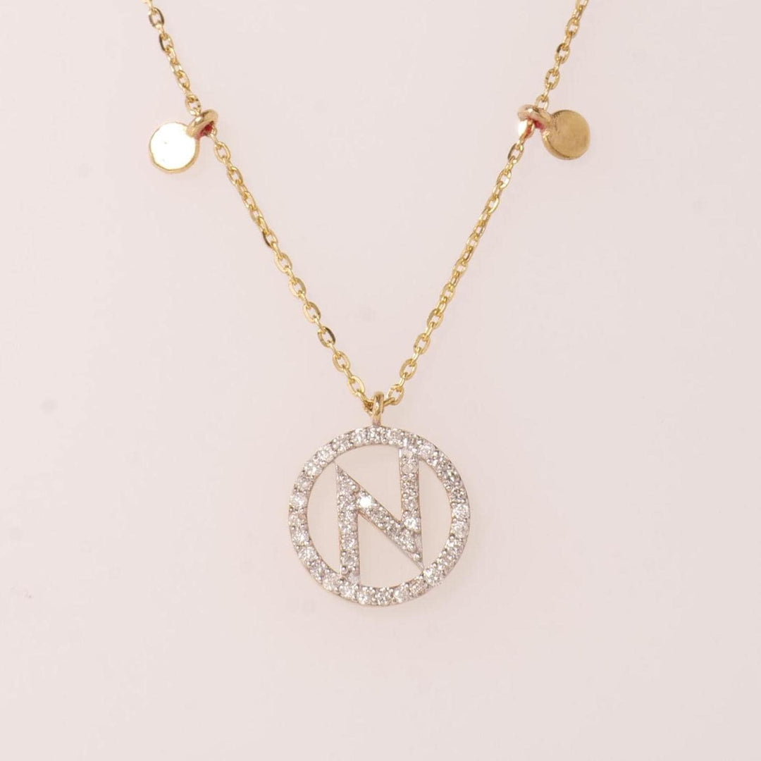 Personalized Disc Initial Necklace, 14k Solid Gold, Natural Diamond, Everyday Layering Pendant, Custom Minimal Letter pendant, Ready To Ship