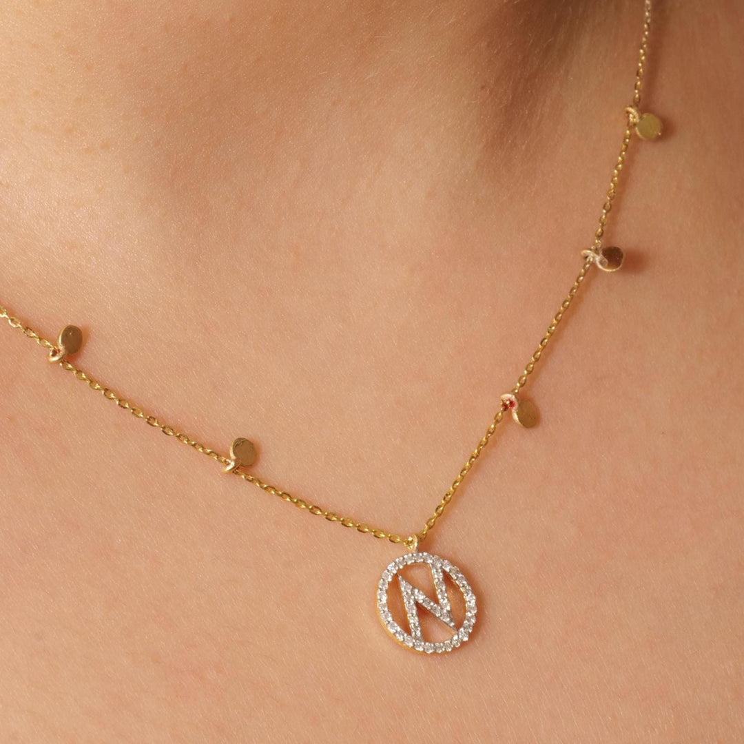 Personalized Disc Initial Necklace, 14k Solid Gold, Natural Diamond, Everyday Layering Pendant, Custom Minimal Letter pendant, Ready To Ship