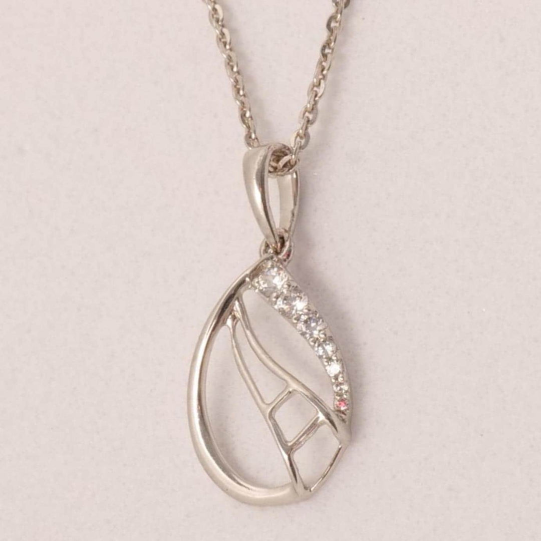 Teardrop Diamond Necklace, 14k Solid Gold, Natural Diamond, Minimalistic Stackable Pendant, Abstract Layer Necklace, Openwork Pavé Jewelry