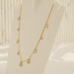 Load image into Gallery viewer, Dangling Diamond Station Necklace, 14k Solid Gold, Natural Diamond, Illusion Set Necklace, Baguette Round Jewelry, Minimalist Layering Chain
