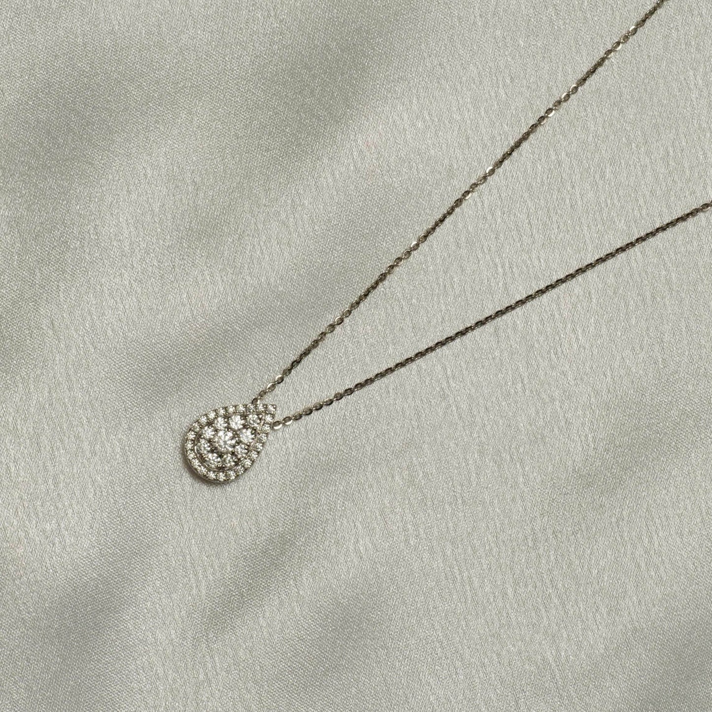 Pear Cluster Diamond Pendant, 14k Solid Gold, Teardrop Halo Illusion Chain Necklace, Natural Diamonds, Stackable Jewelry, Wedding Jewelry