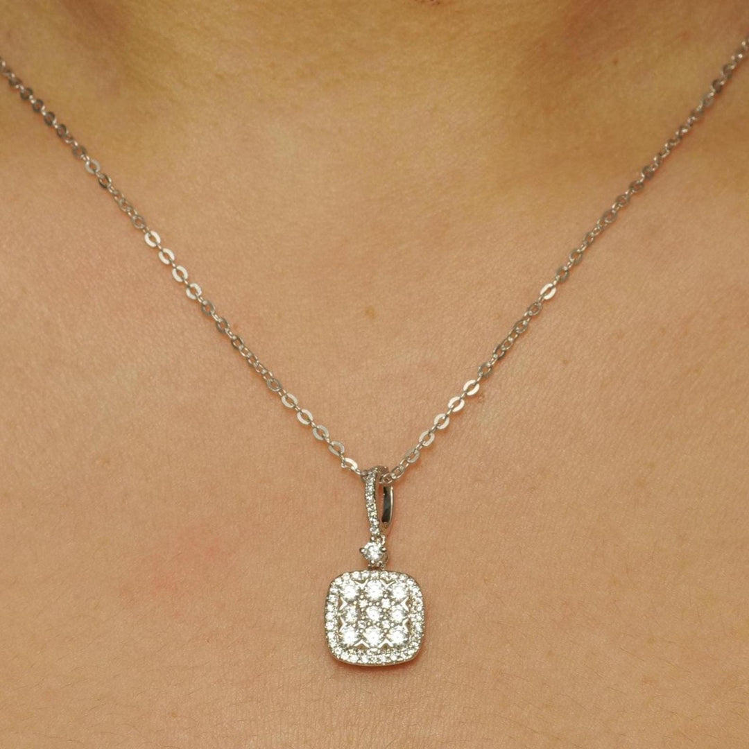 Halo Cushion Diamond Necklace, 14k Solid Gold, Natural Diamonds, Cluster Set Everyday Chain Pendant, Minimalist Stackable Jewelry